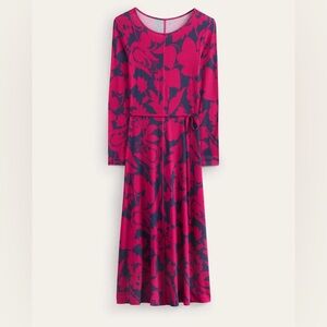 NWT Boden Jersey Midi Dress in Warm Cranberry, Tulip Bloom, 4 R
